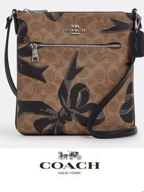 Coach Mini Crossbody in Brown with Black Bow Print NWOT